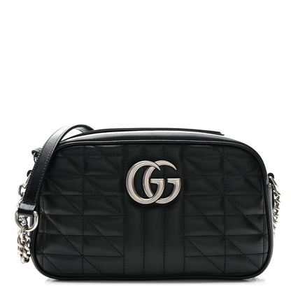 Gucci Calfskin Matelasse Aria Small GG Marmont Chain Shoulder Bag Black 1 of 11