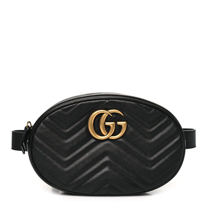 Gucci Calfskin Matelasse GG Marmont Belt Bag 85 34 Black 1 of 11