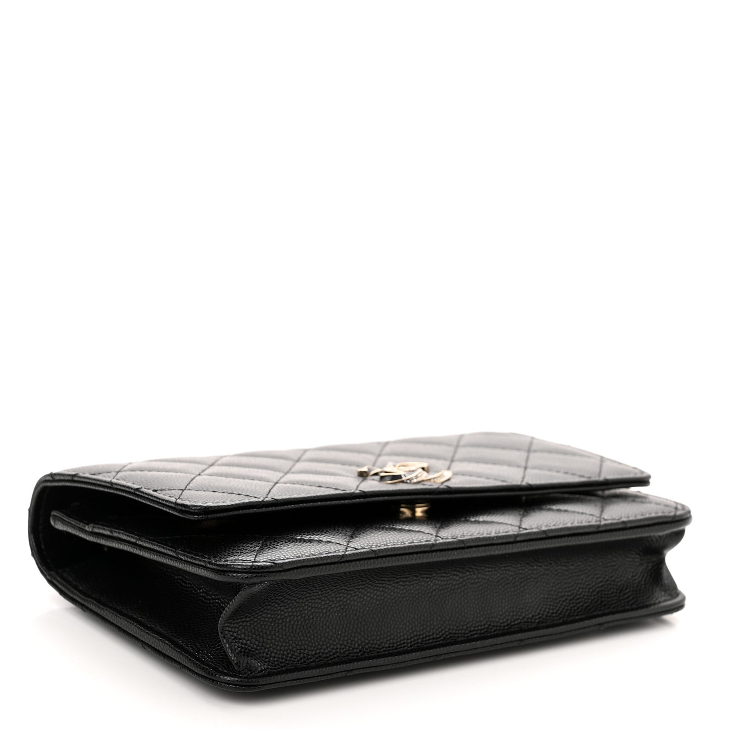 Caviar Quilted Crystal Enamel CC Wallet On Chain WOC Black