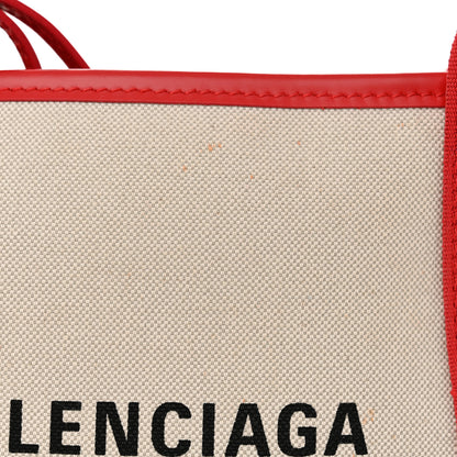 Balenciaga Cotton Canvas Satin Calfskin Navy Cabas XS Natural Red 12 of 14