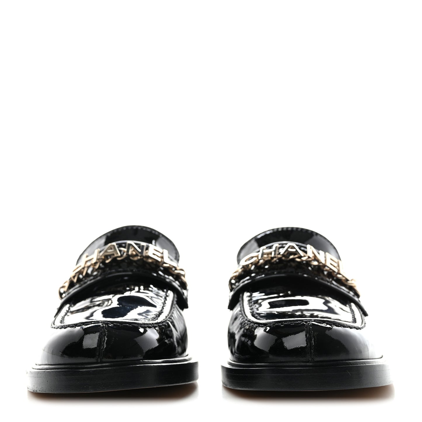Shiny Calfskin Logo Loafers 36.5 Black