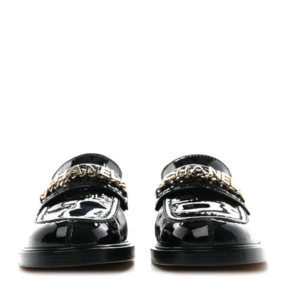 Chanel Shiny Calfskin Logo Loafers 36.5 Black 2 of 10