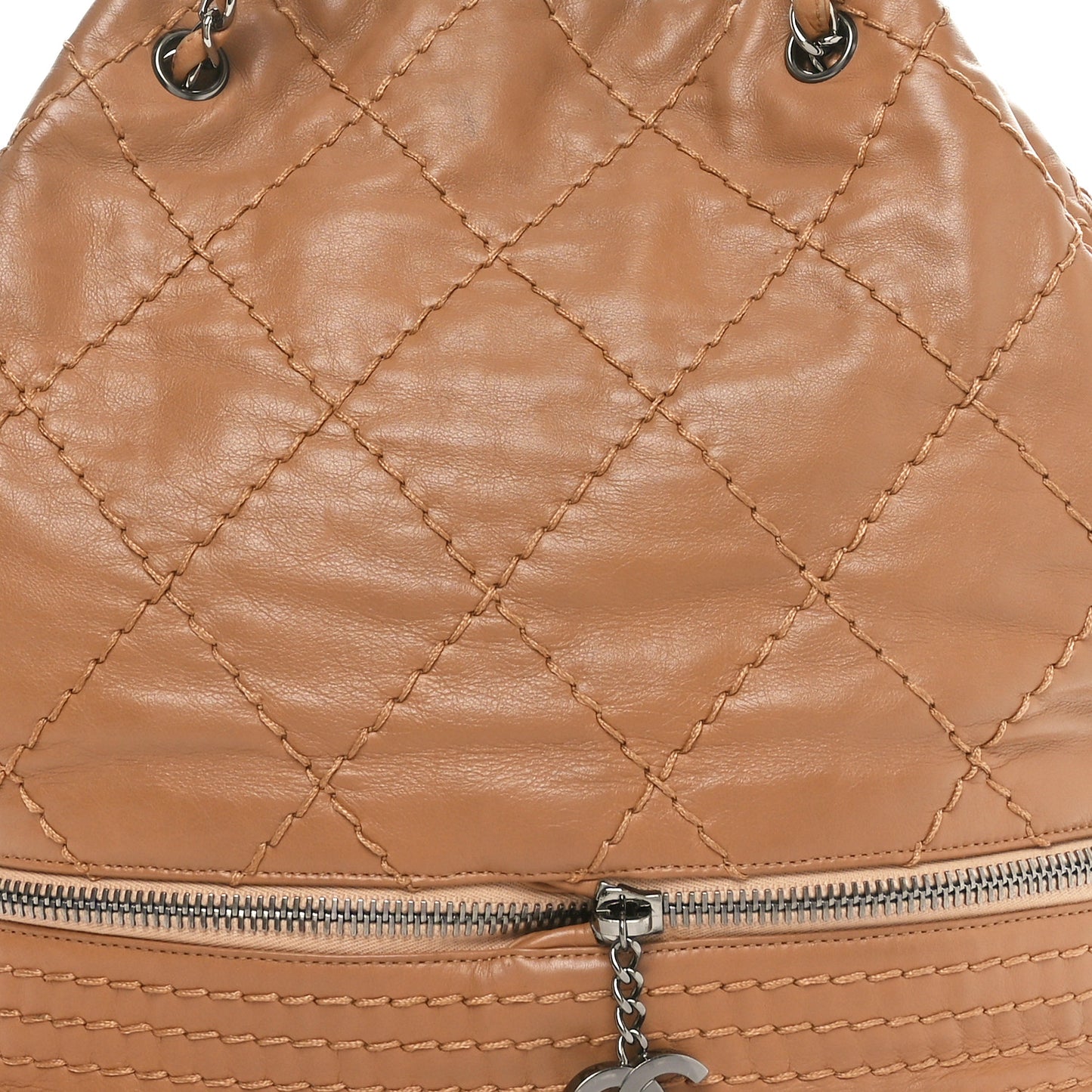 Lambskin Stitched Expandable Tote Beige