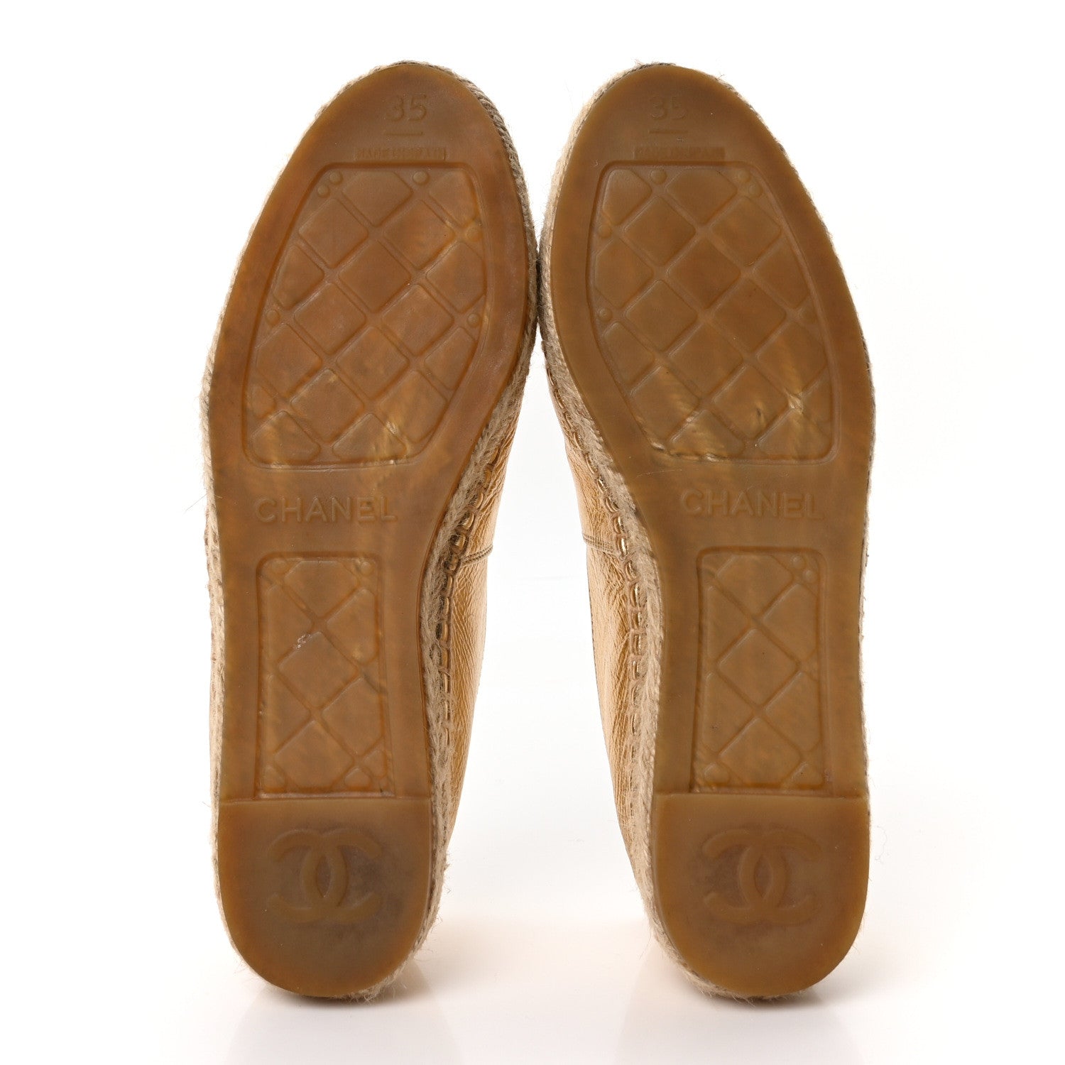 Chanel Laminated Lambskin Grosgrain CC Espadrilles 35 Gold Black 6 of 10