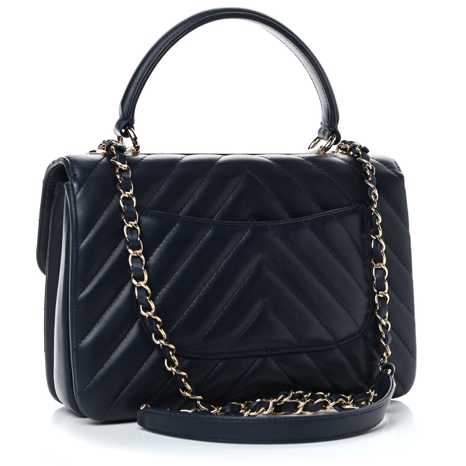Chanel Lambskin Chevron Quilted Small Trendy CC Flap Dual Handle Bag Navy 2 of 4