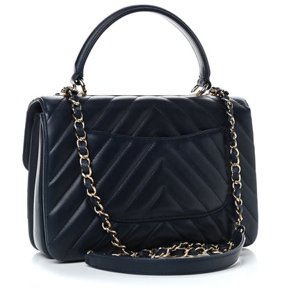 Chanel Lambskin Chevron Quilted Small Trendy CC Flap Dual Handle Bag Navy 2 of 4