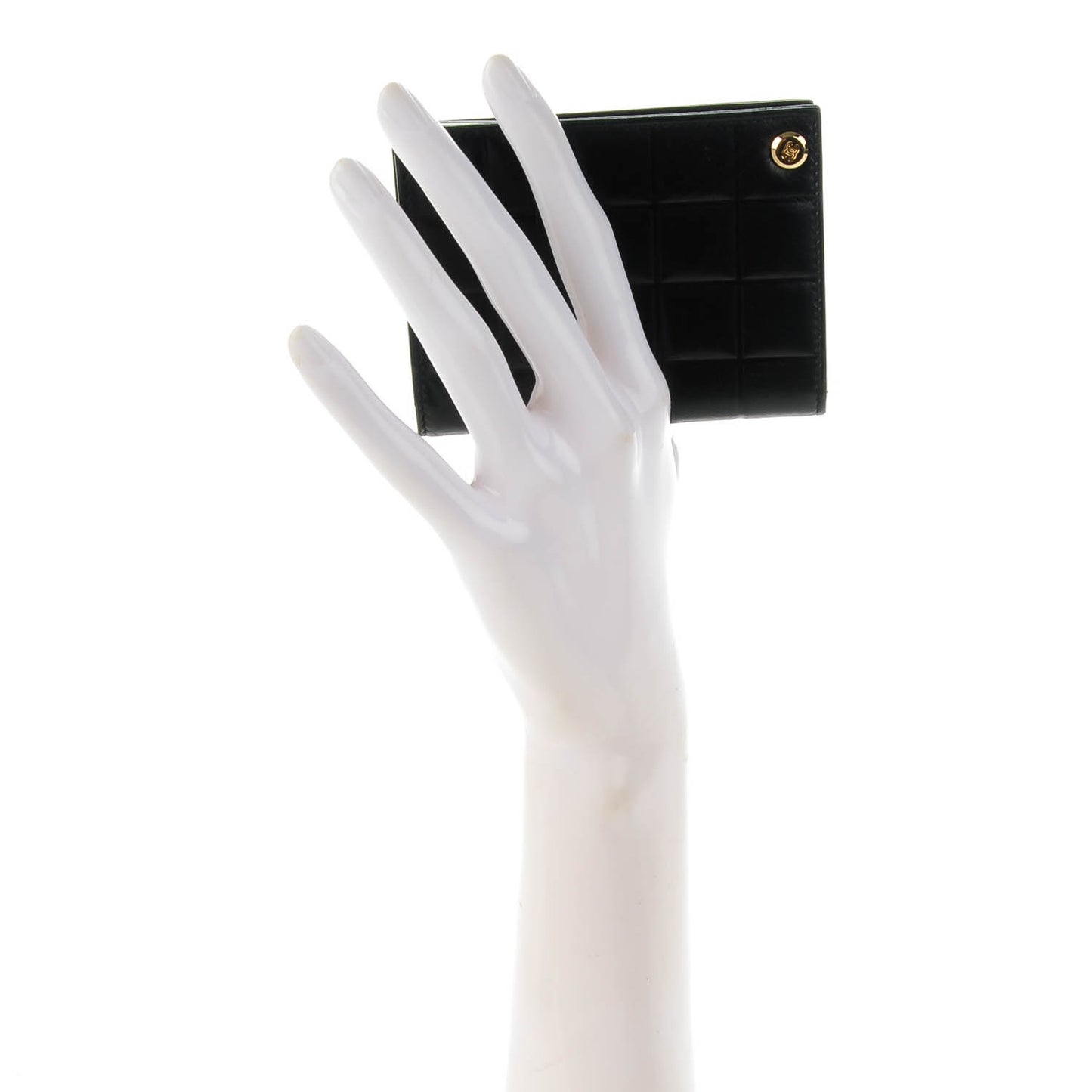Lambskin Chocolate Bar Quilted Card Holder Wallet Black