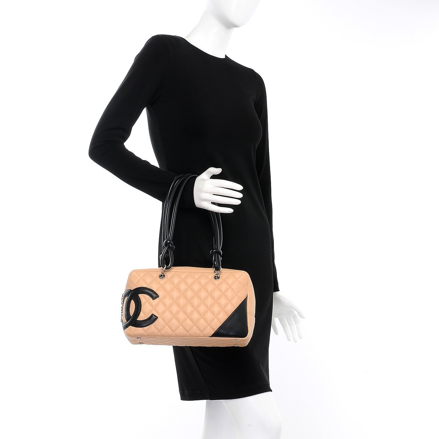 Chanel Calfskin Quilted Large Cambon Bowler Beige Black 2 of 7