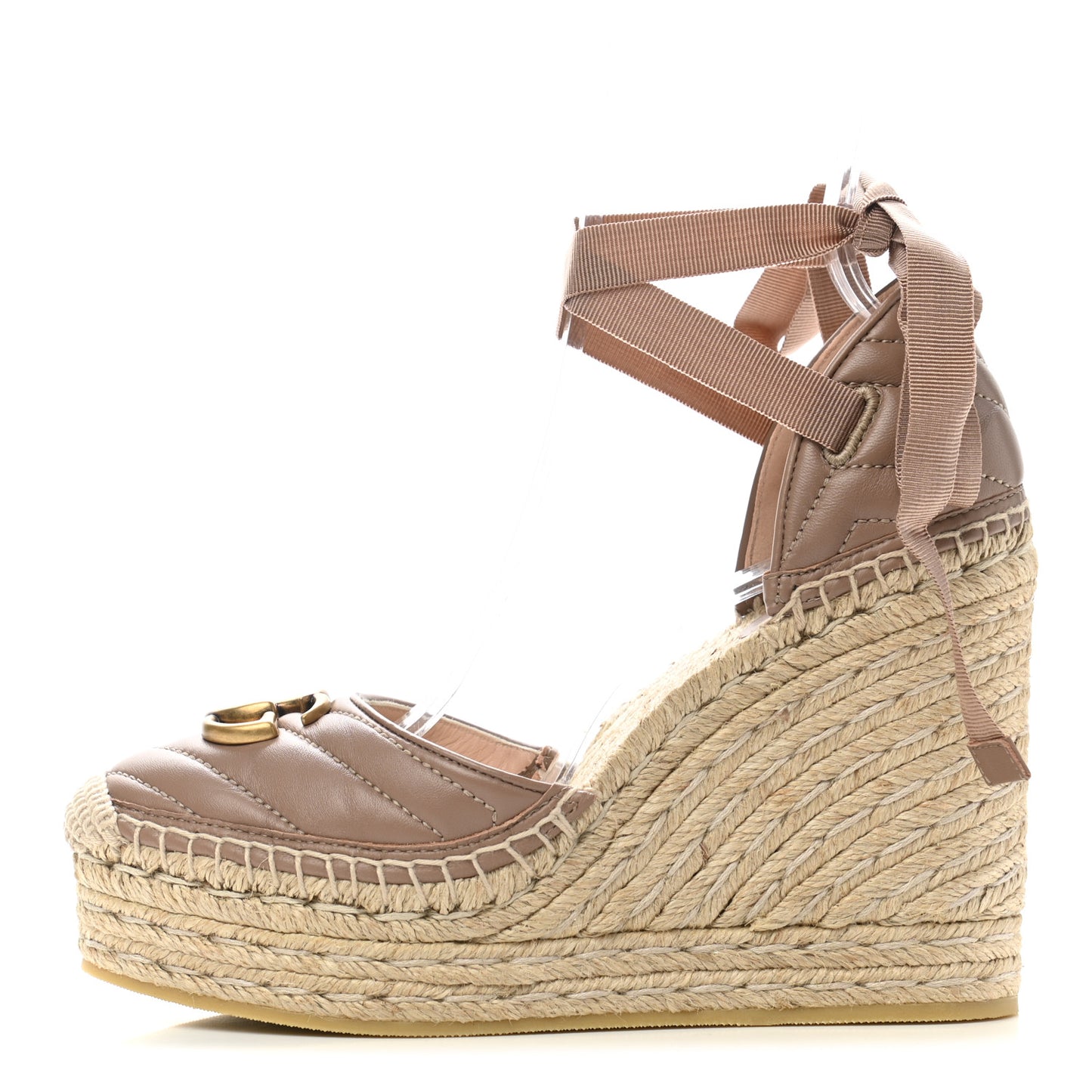 Nappa Matelasse GG Marmont Ankle Wrap Platform 35/120mm Espadrille Wedges 38.5 Porcelain Rose