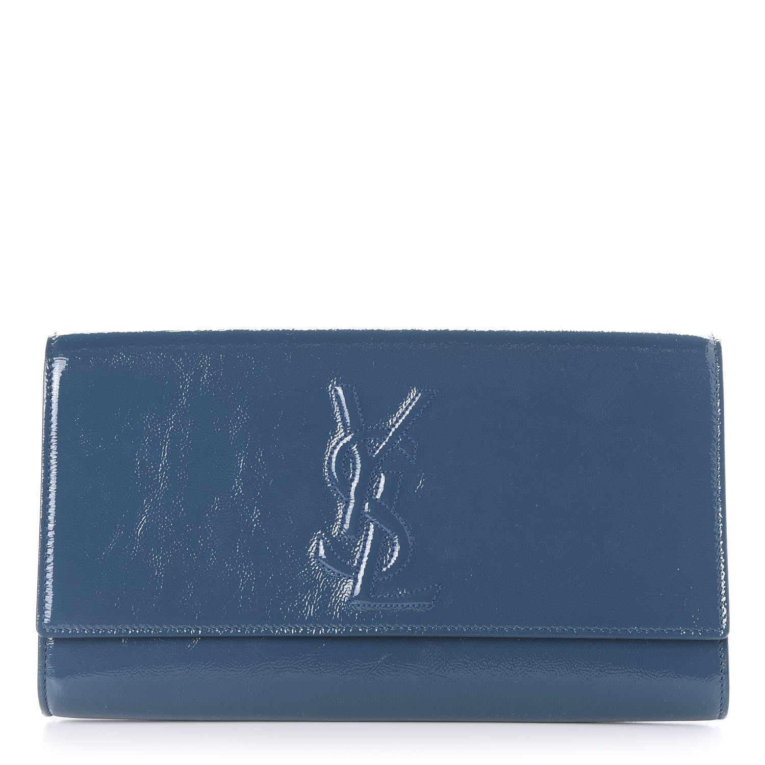 Saint Laurent Textured Patent Monogram Large Belle De Jour Clutch Blue 1 of 8