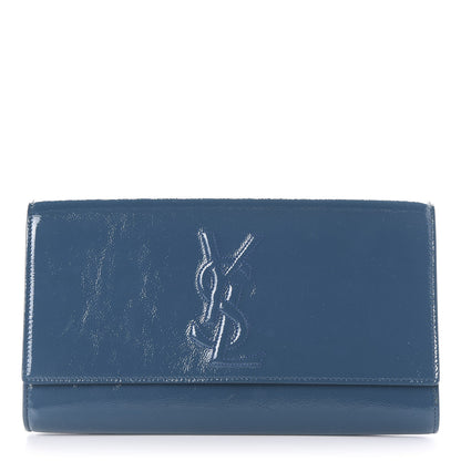 Saint Laurent Textured Patent Monogram Large Belle De Jour Clutch Blue 1 of 8
