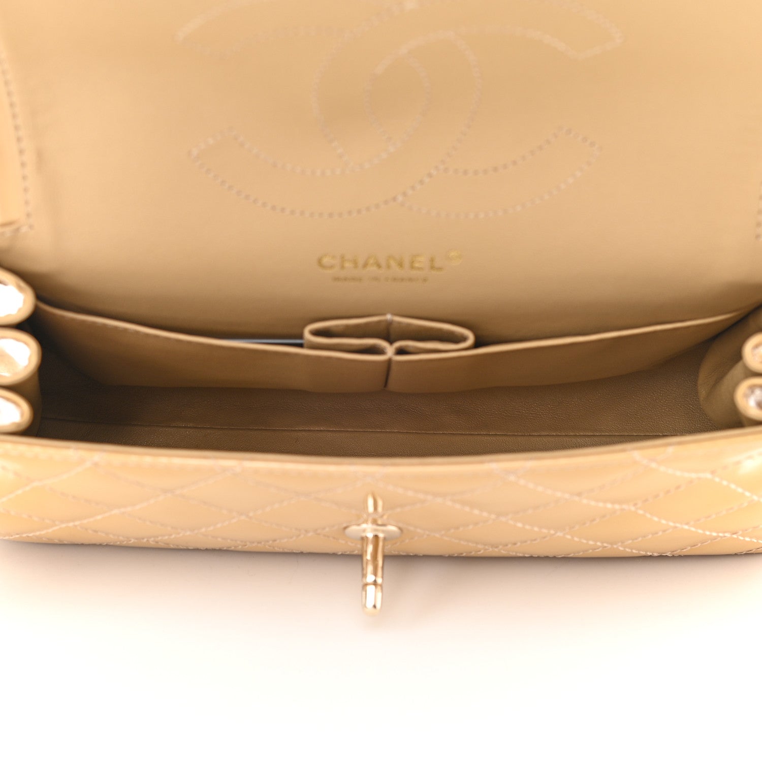 Chanel Patent Quilted Accordion Double Flap Beige 4 of 12