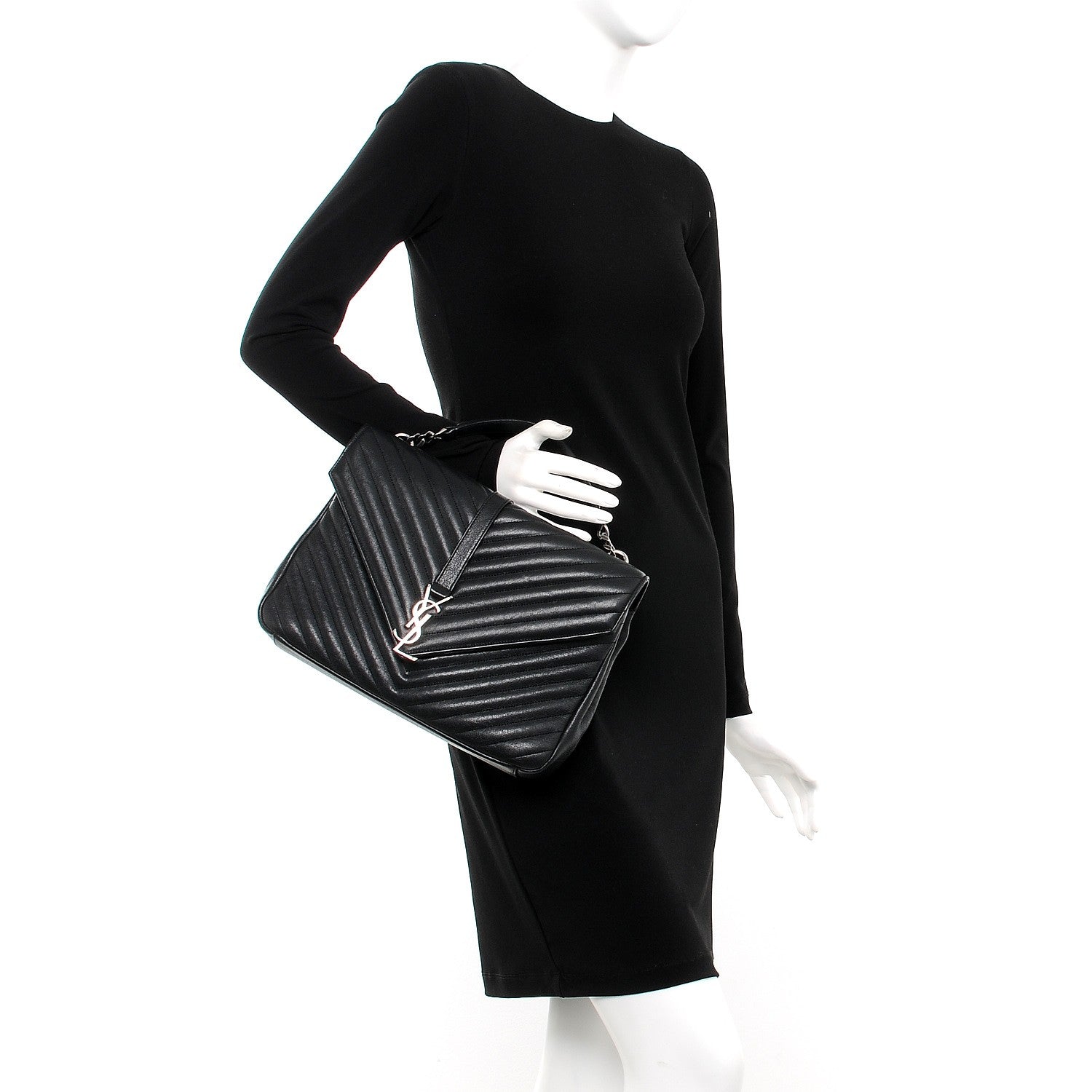 Saint Laurent Sheepskin Matelasse Chevron Monogram Large College Satchel Black 3 of 9
