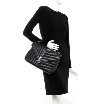 Saint Laurent Sheepskin Matelasse Chevron Monogram Large College Satchel Black 3 of 9