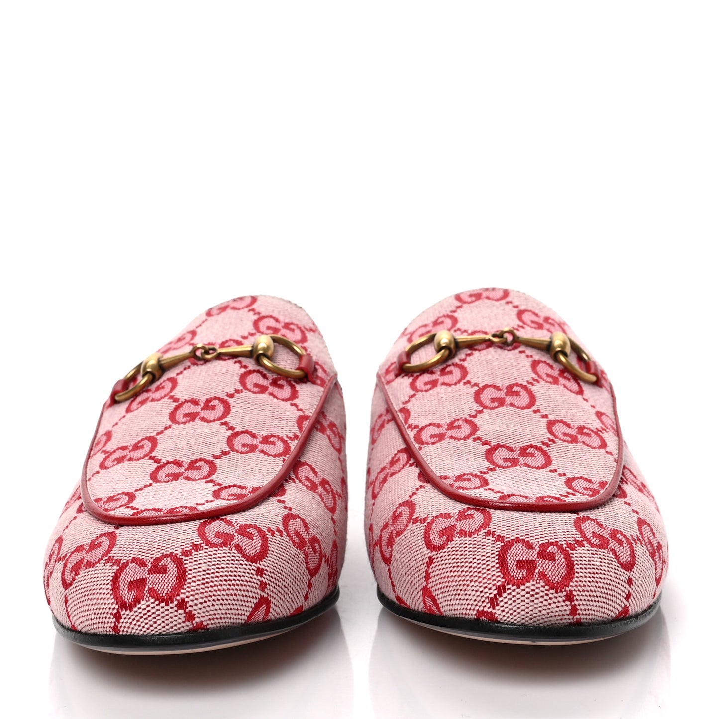 Canvas GG Monogram Horsebit Womens Princetown Slippers 37.5 Gardenia Hibiscus Red