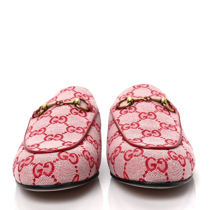 Gucci Canvas GG Monogram Horsebit Womens Princetown Slippers 37.5 Gardenia Hibiscus Red 2 of 8