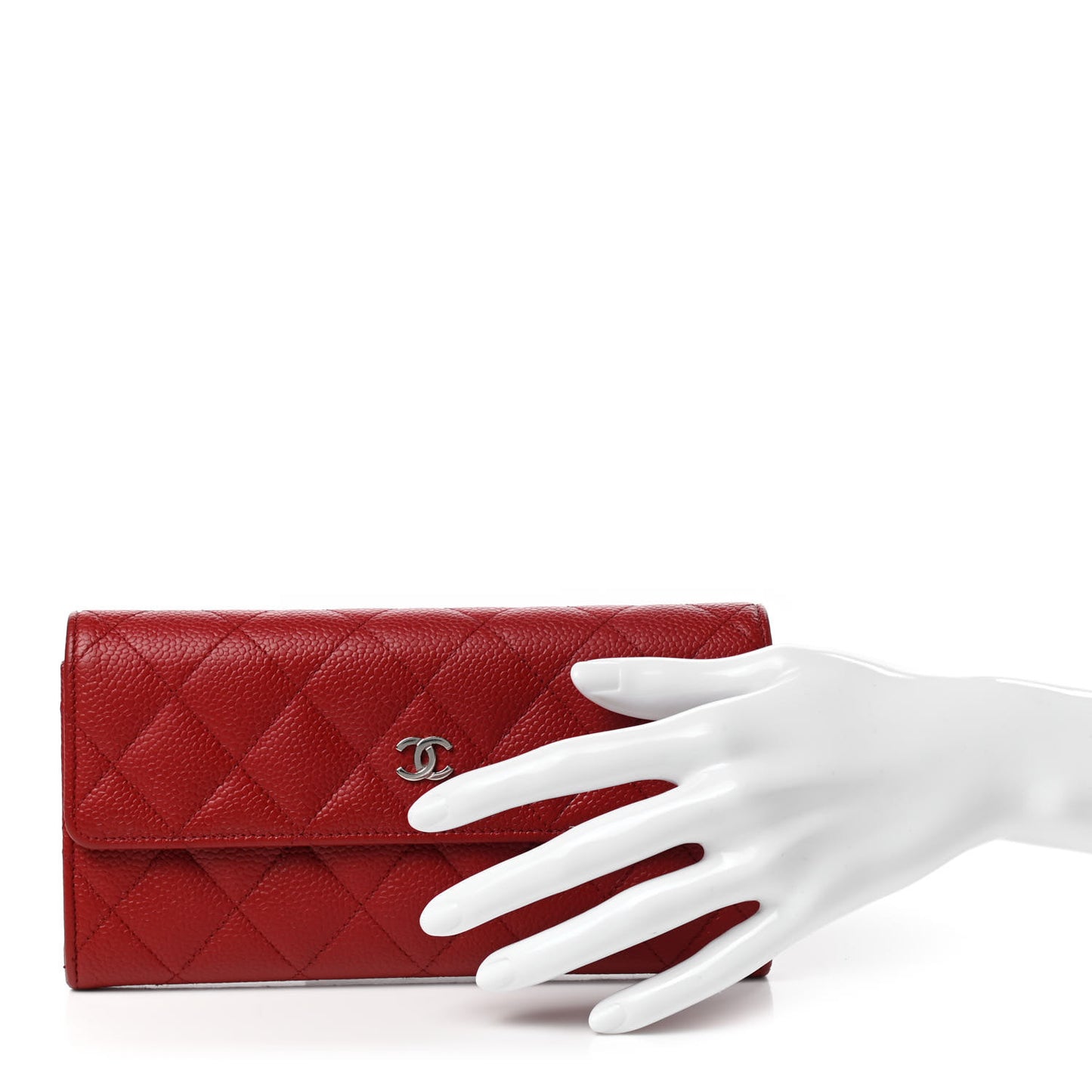 Caviar Quilted Large Gusset Flap Wallet Red