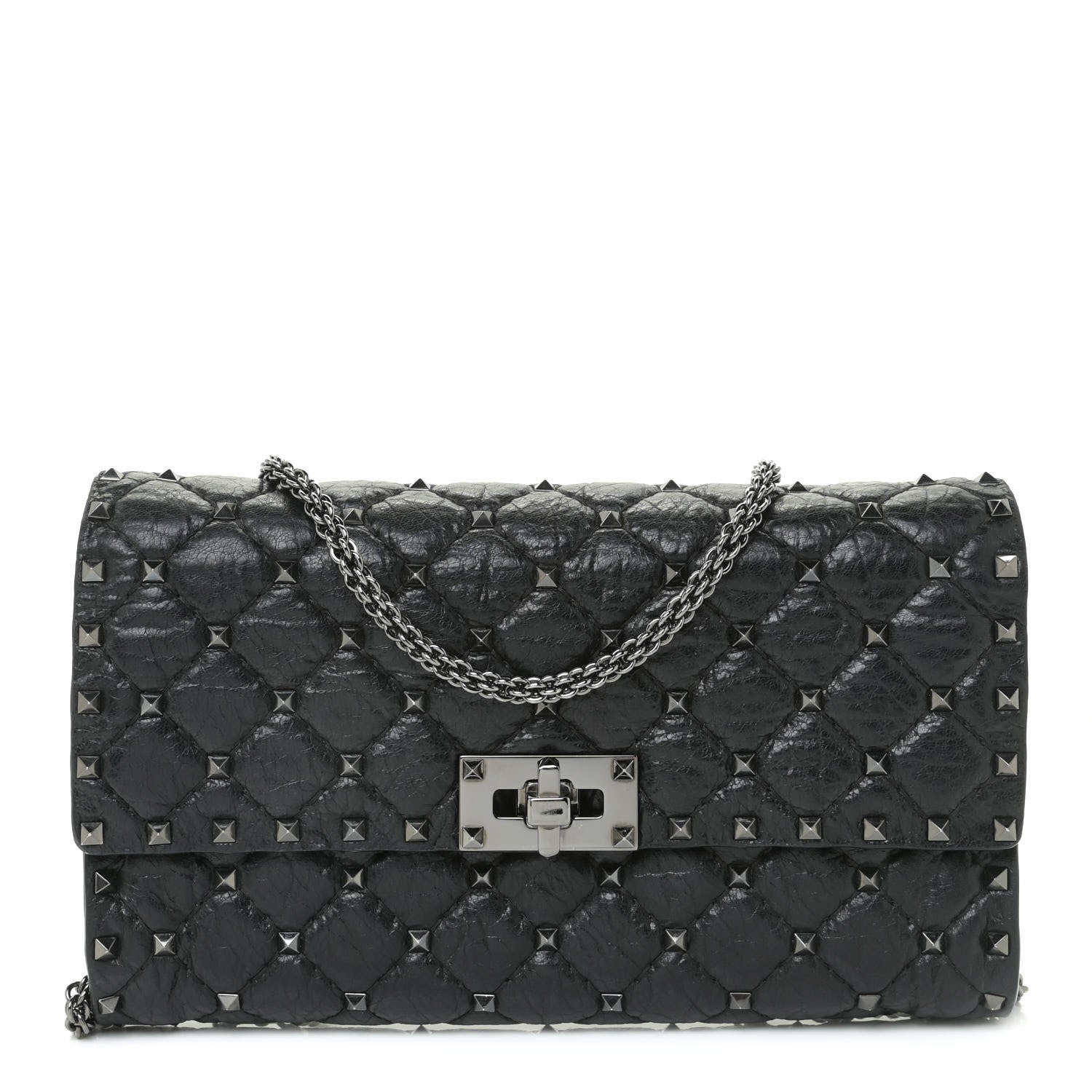 Valentino Garavani Lambskin Rockstud Spike Wallet on Chain Black 1 of 10