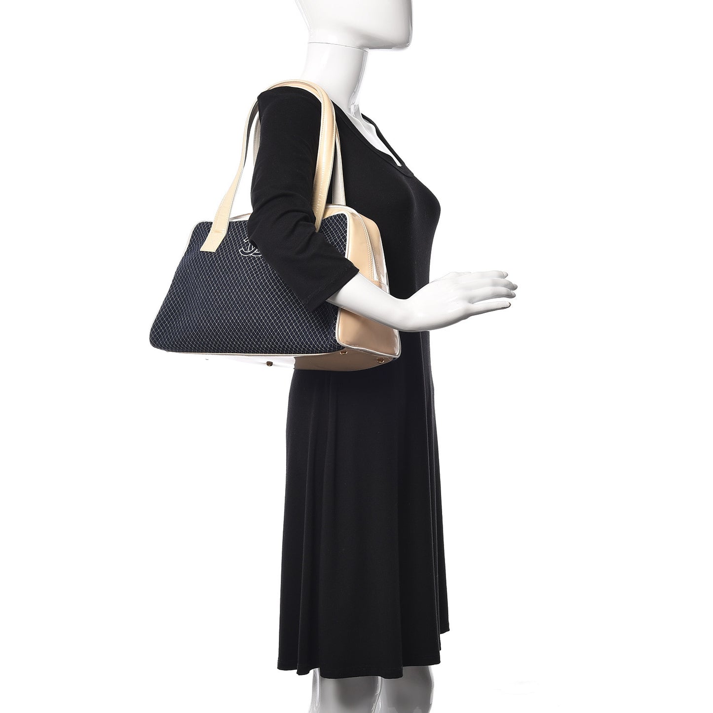 Patent Jersey Quilted Bowler Navy Blue