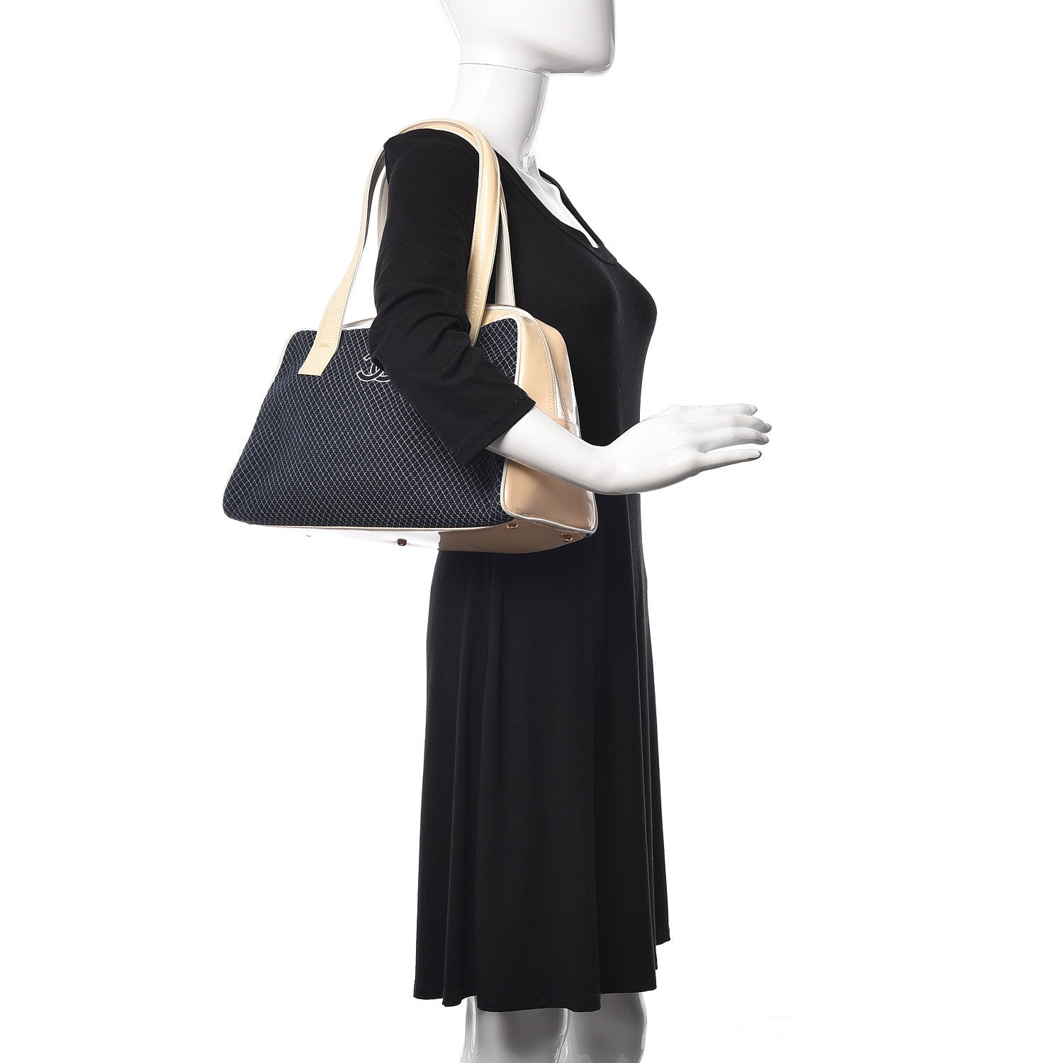 Chanel Patent Jersey Quilted Bowler Navy Blue 2 of 18