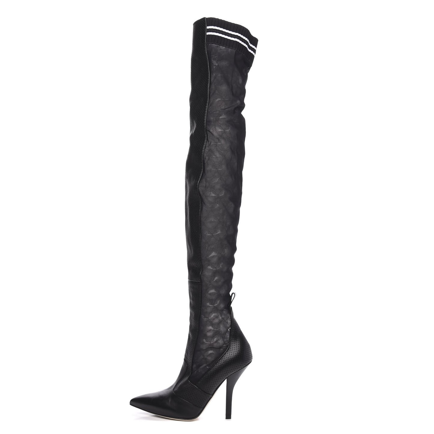 Nappa Lurex Perforated Rockoko Thigh High 105mm Sock Boots 38 Black
