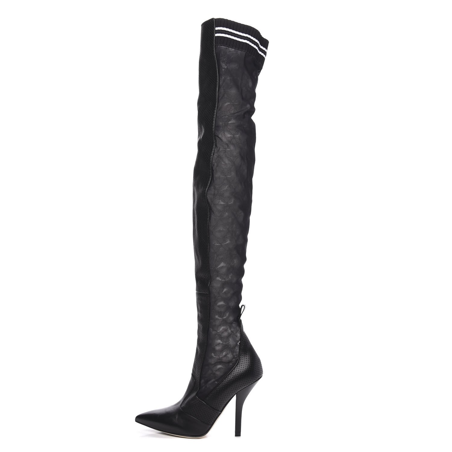 Fendi Nappa Lurex Perforated Rockoko Thigh High 105mm Sock Boots 38 Black 1 of 4
