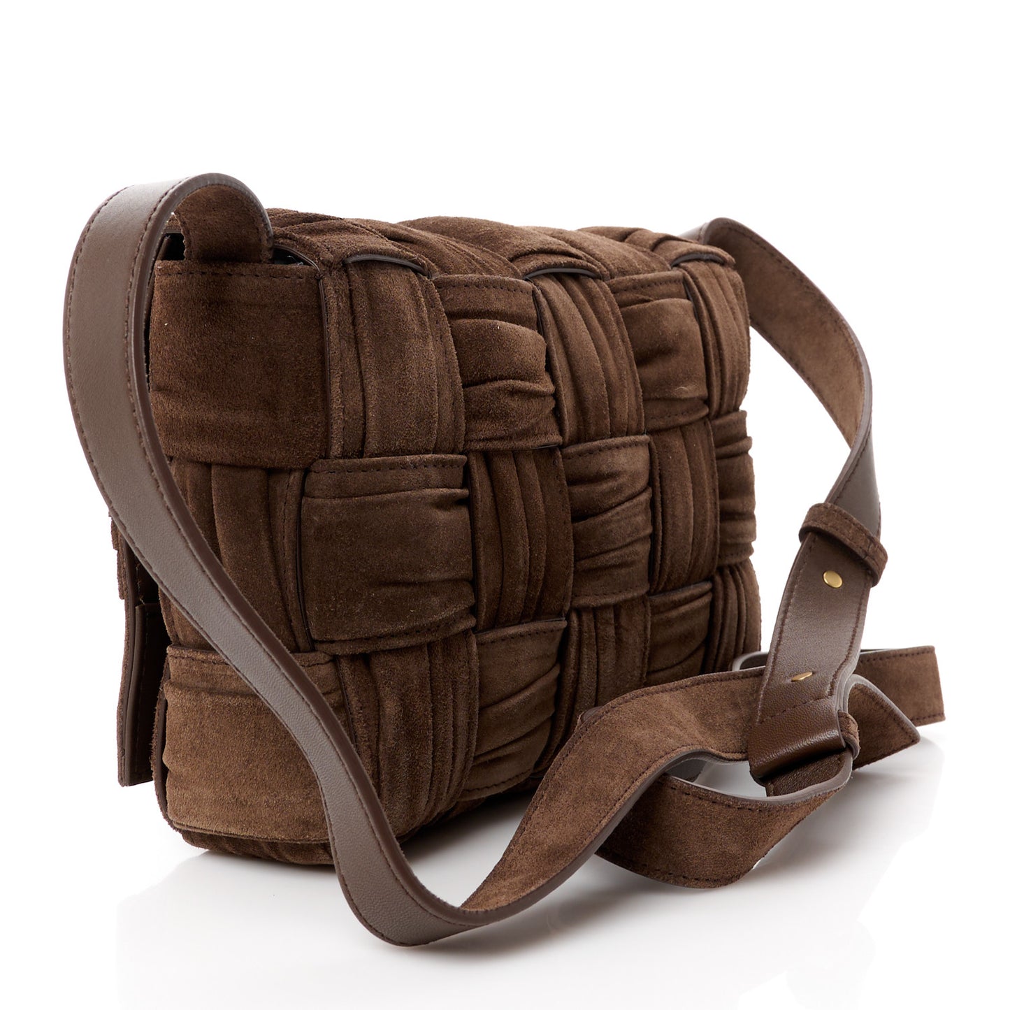 Suede Maxi Intreccio Plisse Cassette Crossbody Bag Brown