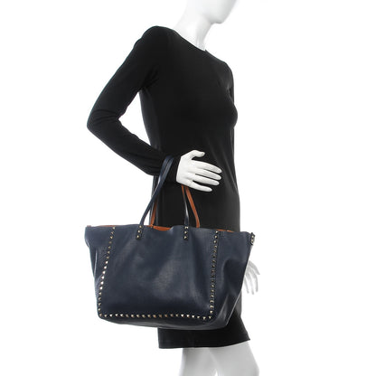 Valentino Garavani Pebbled Calfskin Medium Rockstud Reversible Tote Light Cuir Marine 2 of 12