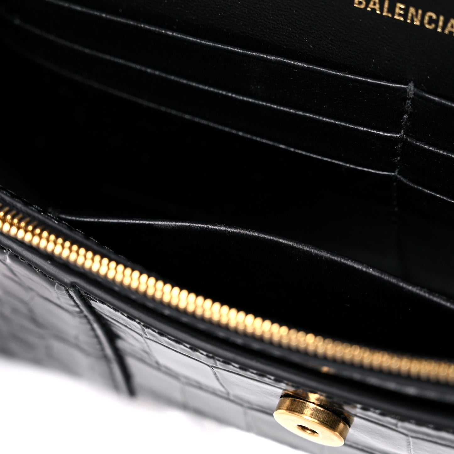 Shiny Calfskin Crocodile Embossed Hourglass Chain Bag Black