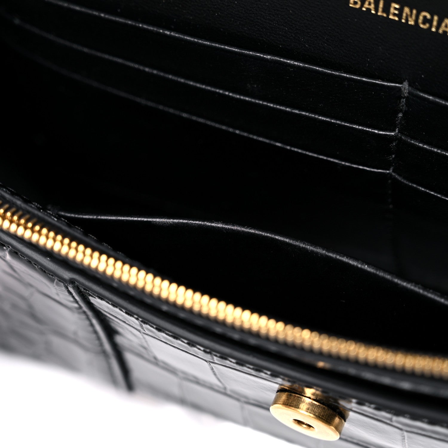 Balenciaga Shiny Calfskin Crocodile Embossed Hourglass Chain Bag Black 12 of 13