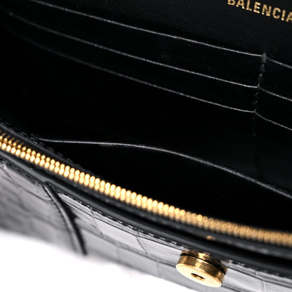 Balenciaga Shiny Calfskin Crocodile Embossed Hourglass Chain Bag Black 12 of 13