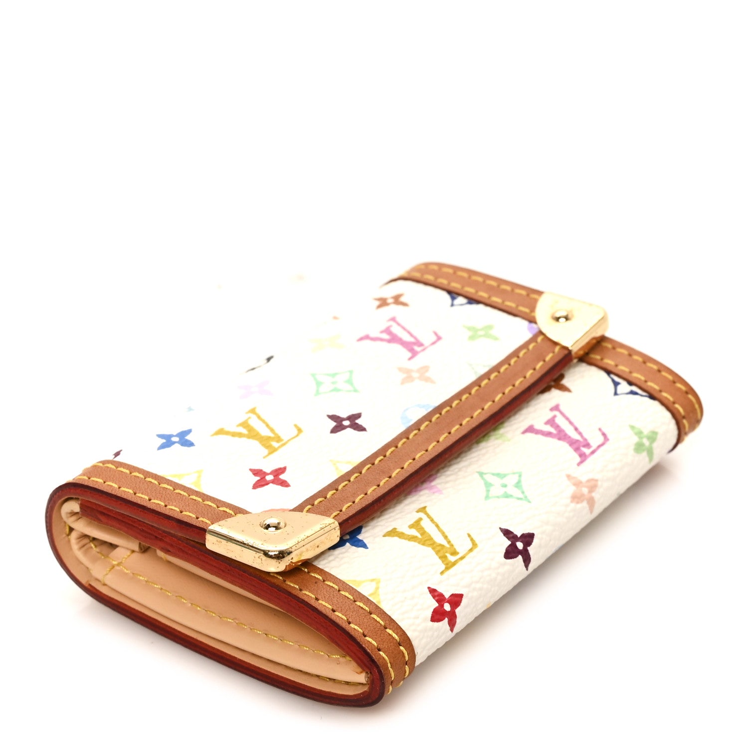 Louis Vuitton Monogram Multicolor Porte-Monnaie Plat Coin Purse White 4 of 6