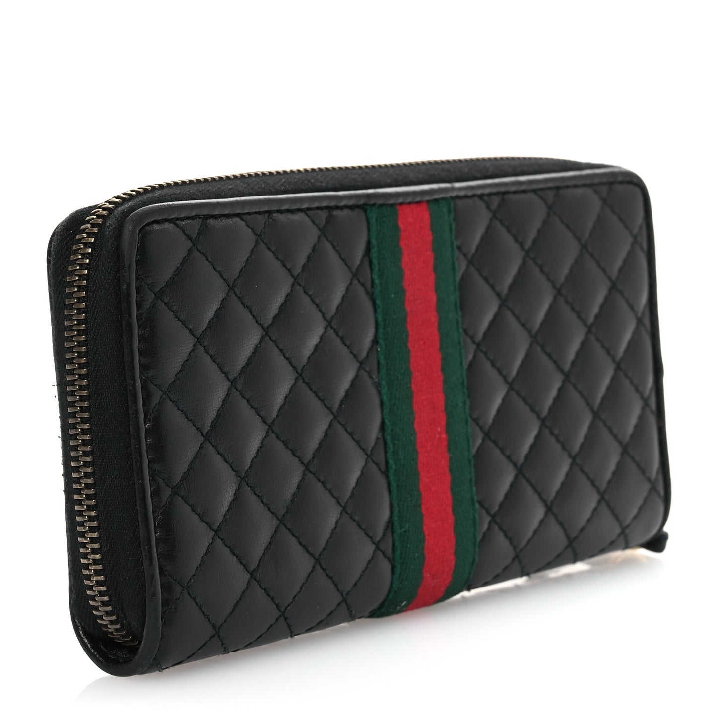 Calfskin Web Trapuntata GG Zip Around Wallet Black