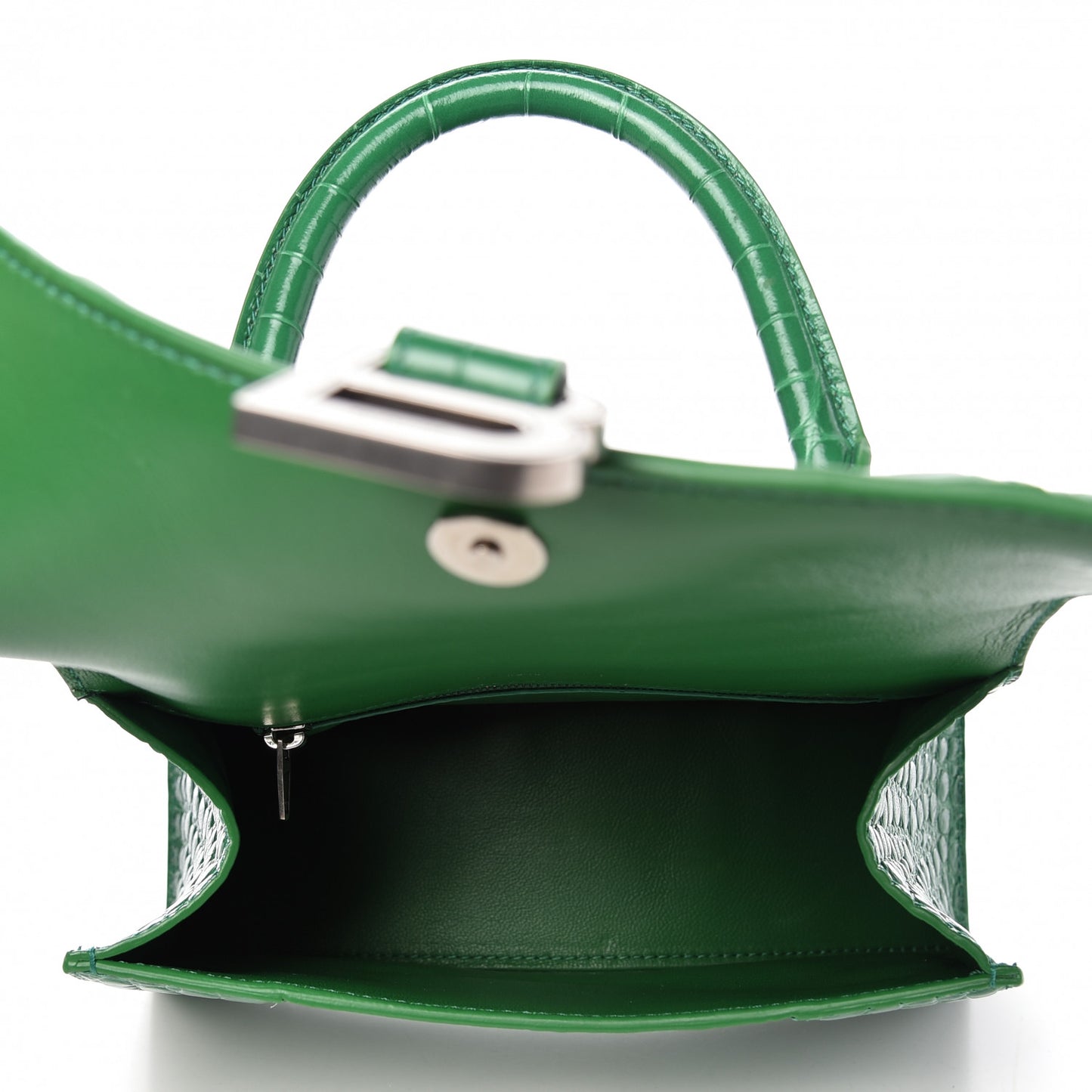 Shiny Calfskin Crocodile Embossed Small Hourglass Top Handle Bag Leaf Green
