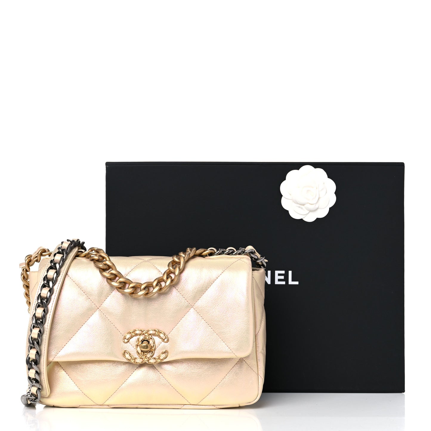 Iridescent Lambskin Quilted Medium Chanel 19 Flap Pink