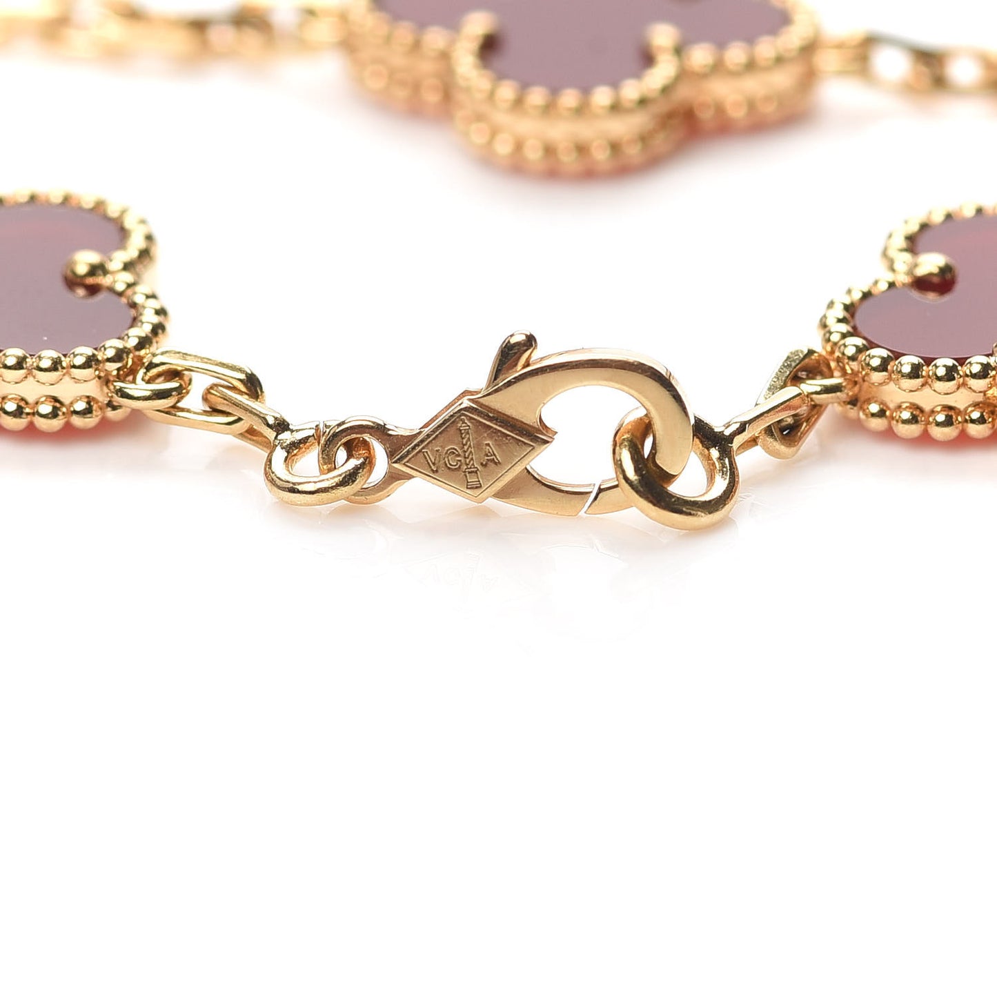 18K Yellow Gold Carnelian 5 Motifs Vintage Alhambra Bracelet