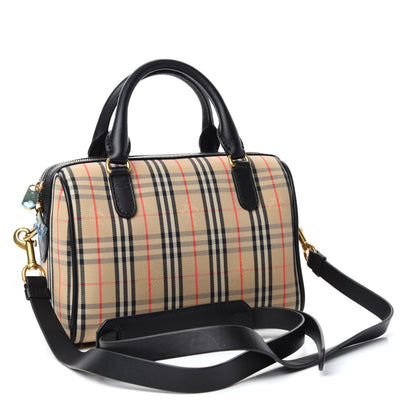 Burberry Smooth Calfskin 1983 Knight Check Link Bowling Bag Black 3 of 10