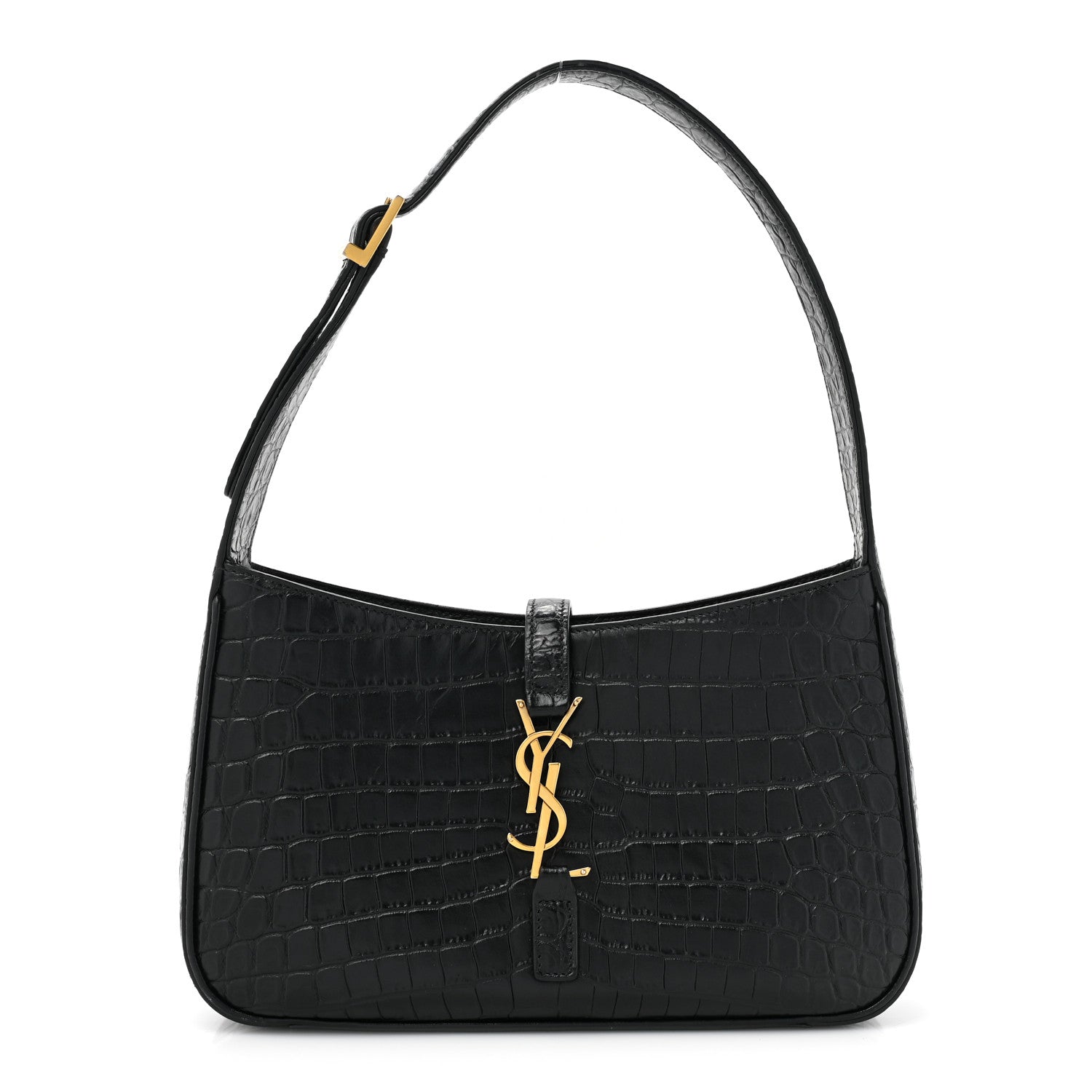 Saint Laurent Calfskin Crocodile Embossed LE 5 A 7 Hobo Black 1 of 14