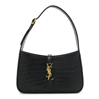 Saint Laurent Calfskin Crocodile Embossed LE 5 A 7 Hobo Black 1 of 14