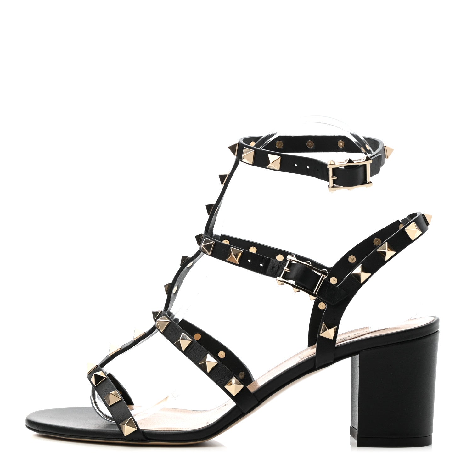 Valentino Garavani Calfskin Rockstud 60mm City Sandals 38 Black 1 of 7