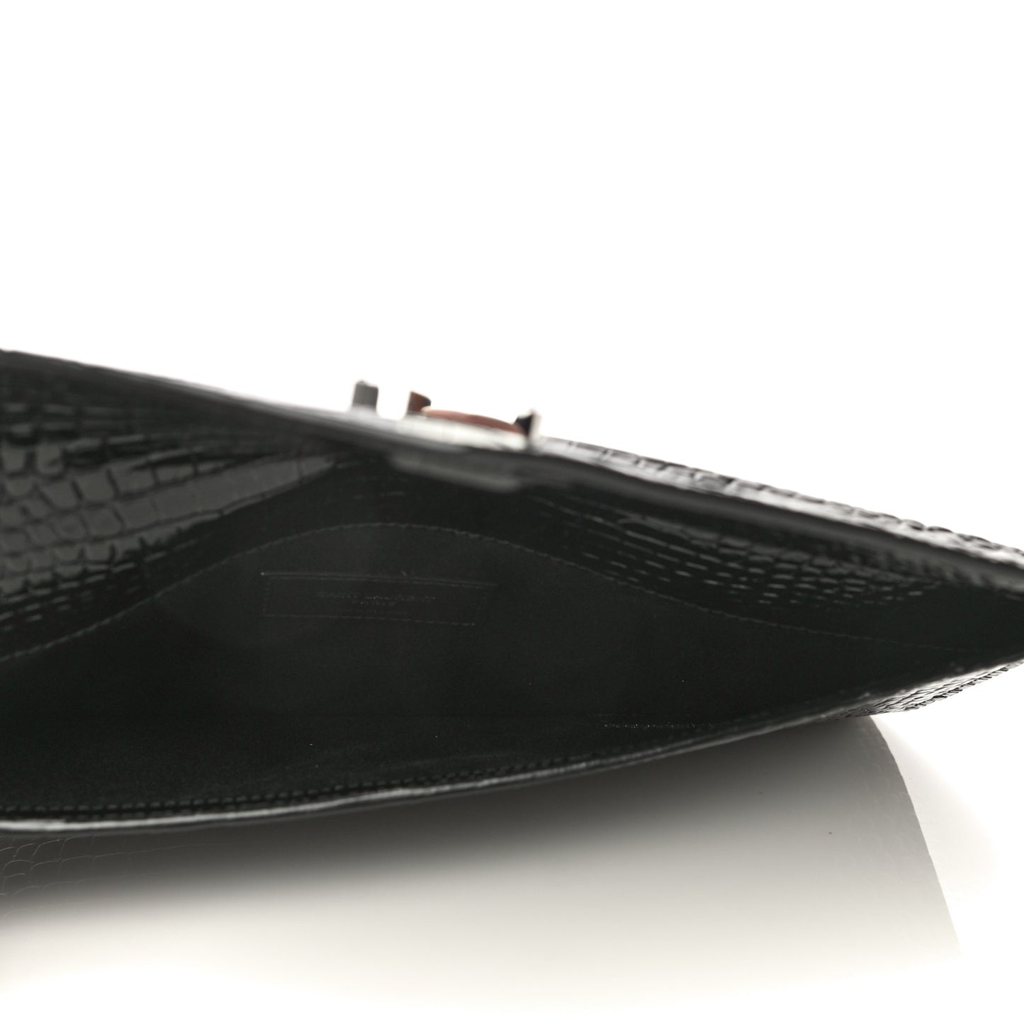 Calfskin Crocodile Embossed Uptown Monogram Clutch Black