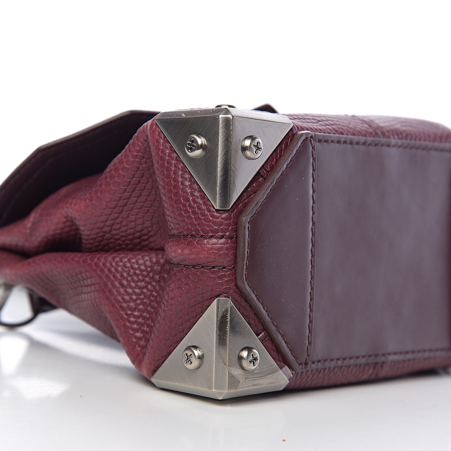 Lizard Calfskin Embossed Small Marion Tote Oxblood Silver Hardware