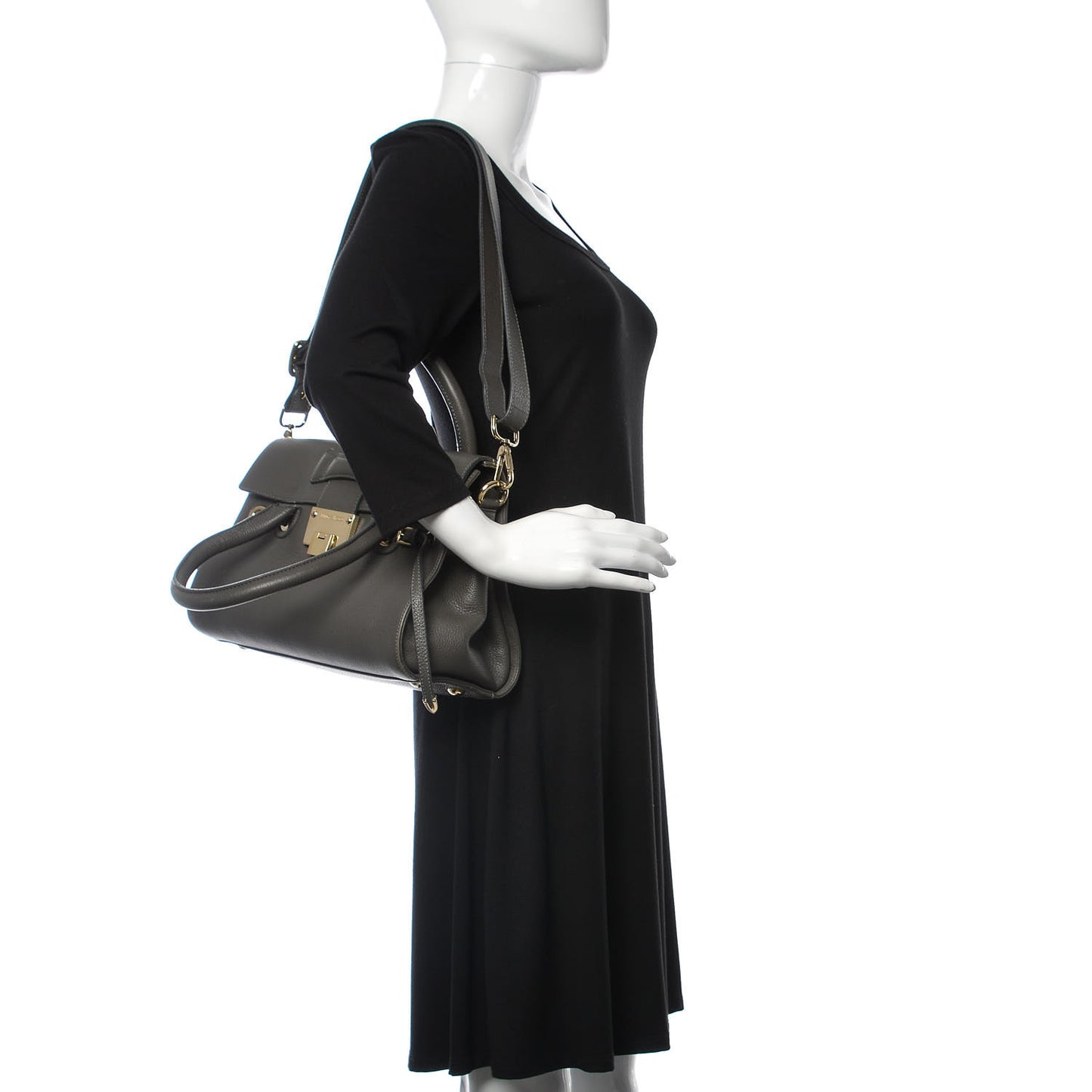 Grainy Calfskin Large Rosalie Satchel Grey