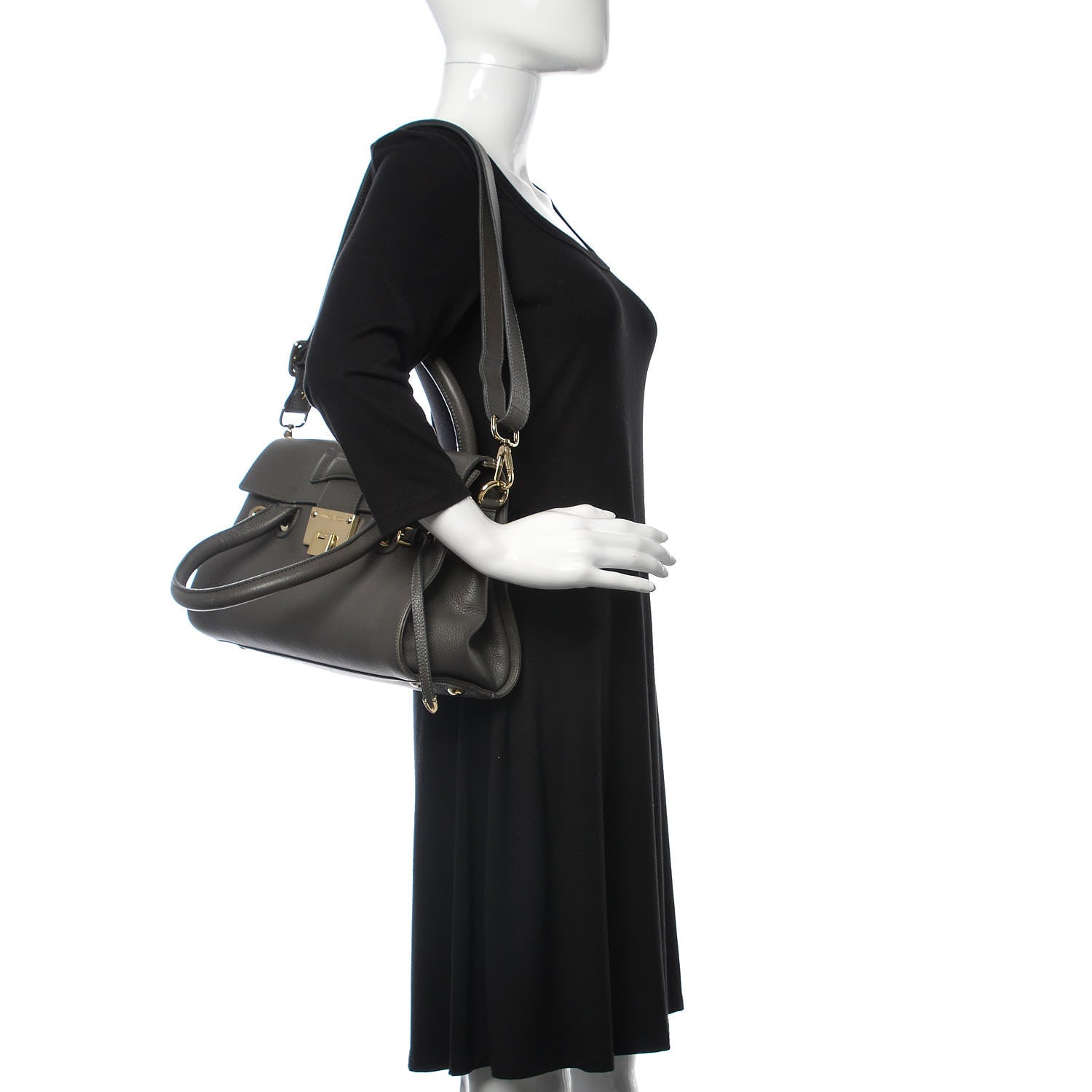 Jimmy Choo Grainy Calfskin Large Rosalie Satchel Grey 3 of 18