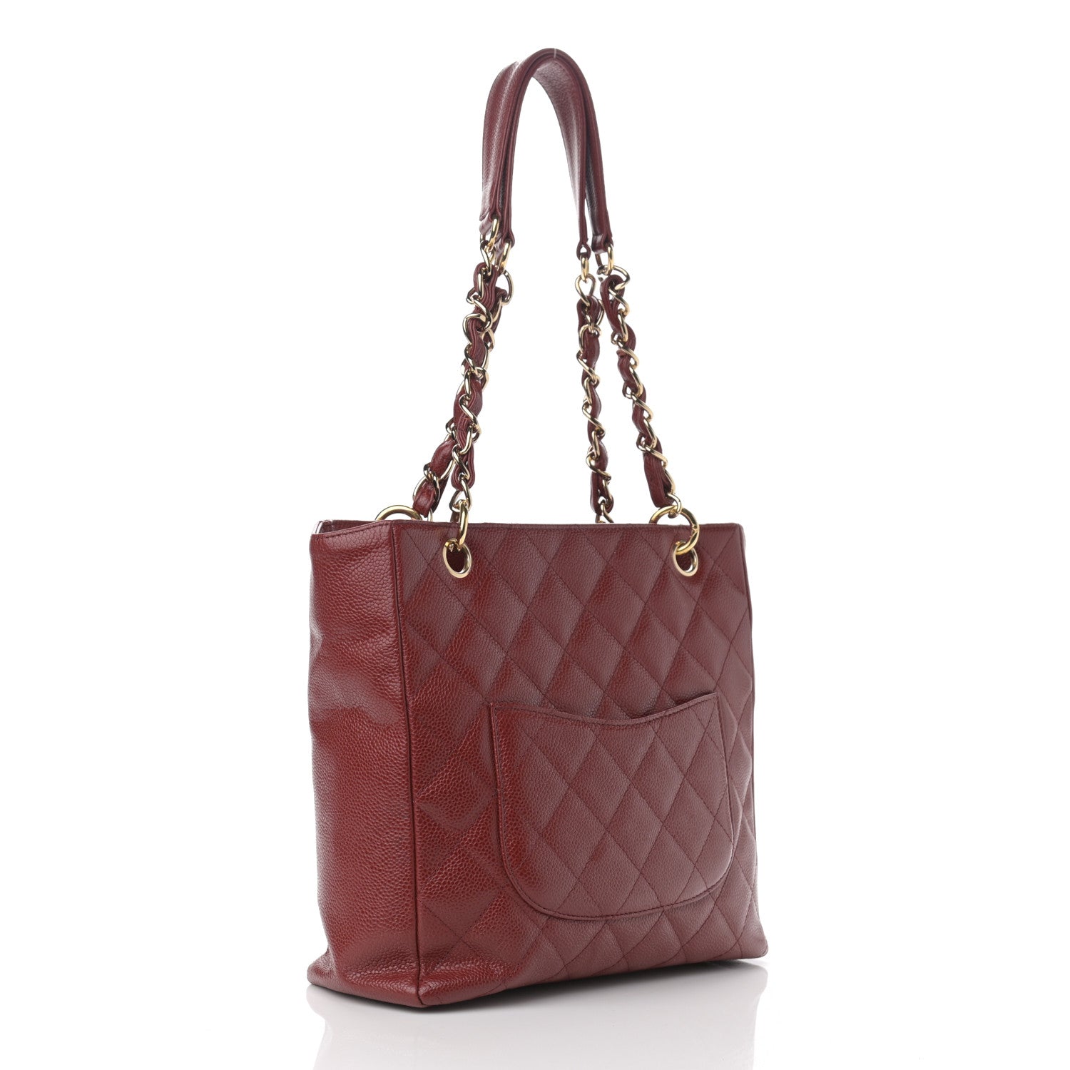Chanel Caviar Quilted Petit Shopping Tote PST Red 3 of 11