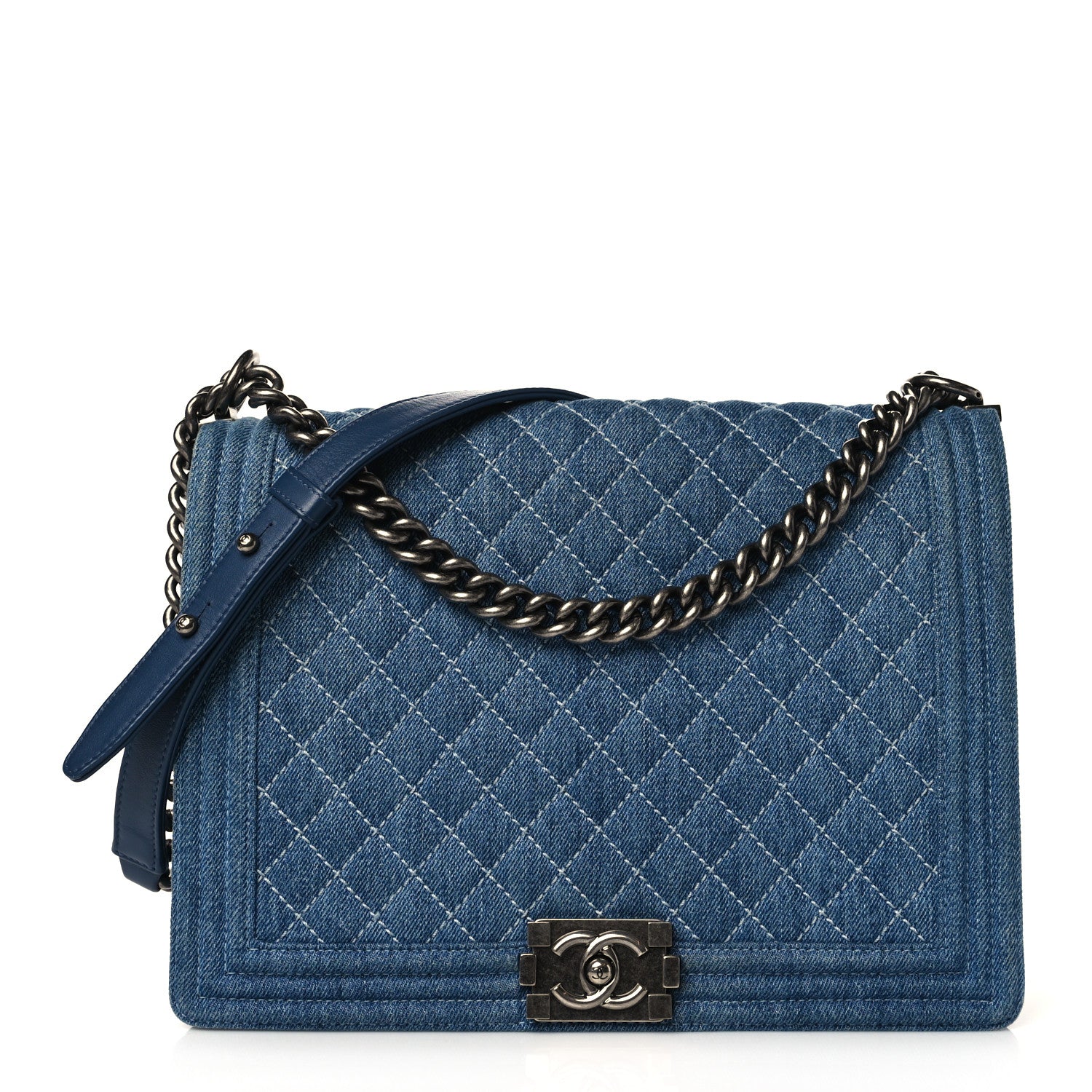 Chanel Denim Quilted Large Boy Flap Blue 1 of 9