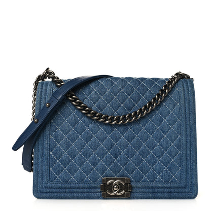 Chanel Denim Quilted Large Boy Flap Blue 1 of 9