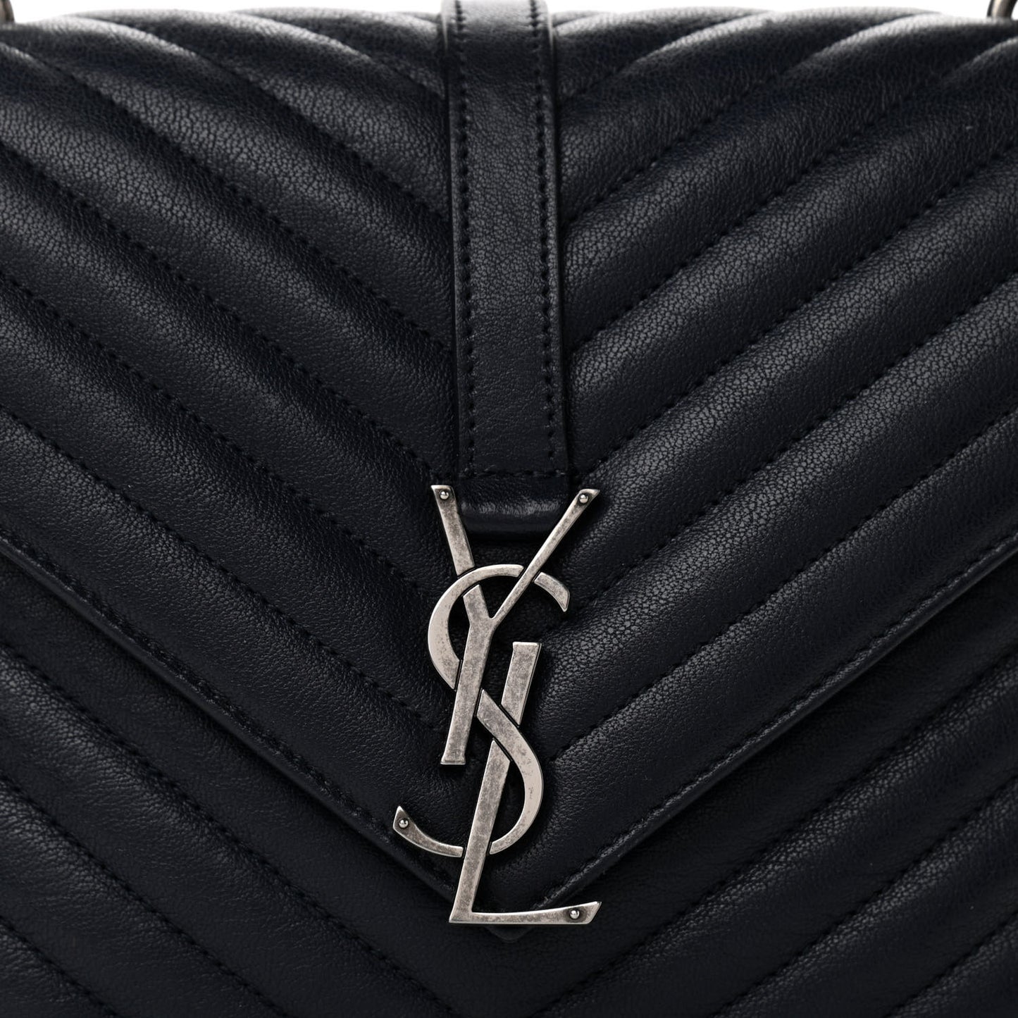 Sheepskin Matelasse Chevron Monogram Medium College Bag Deep Marine