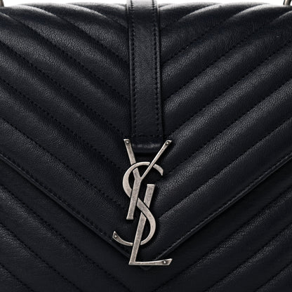 Saint Laurent Sheepskin Matelasse Chevron Monogram Medium College Bag Deep Marine 8 of 10