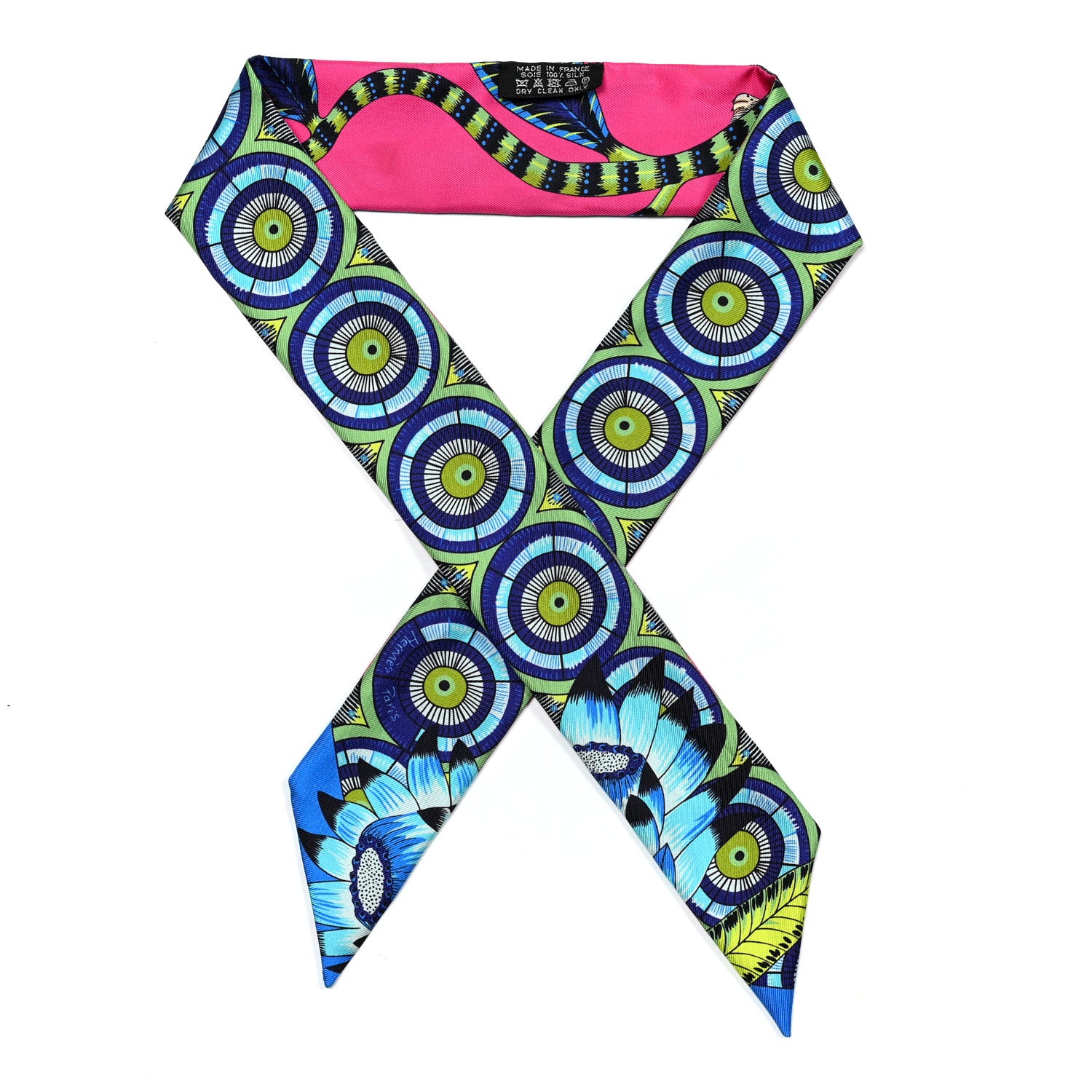Hermes Silk The Savana Dance Twilly Rose Indien Indigo Vert 1 of 4